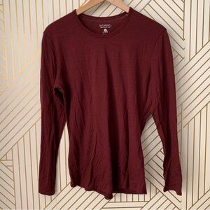 Segments 100% Merino Wool Base Layer Top maroon scoop neck long sleeve tee L